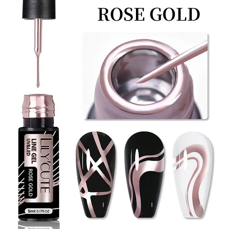 LILYCUTE 5ML Reflective Glitter Liner Gel Polish Nail Art Champagne Sparkling Lines