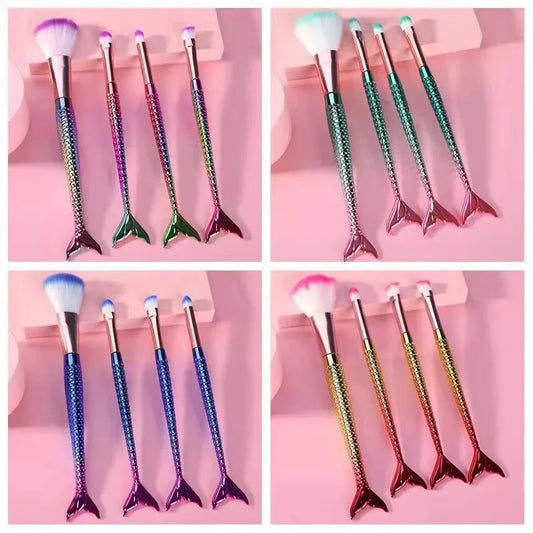 Mermaid Gradient Makeup Brush Set - 4 Piece Professional Cosmetic Kit