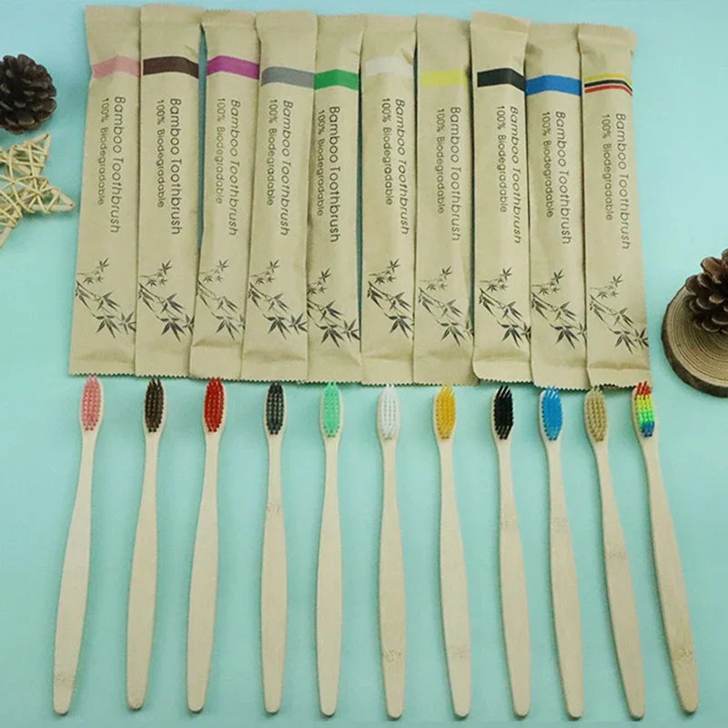 10pcs Colorful Natural Bamboo Toothbrush Soft Bristle Charcoal Teeth Whitening Bamboo Toothbrushes