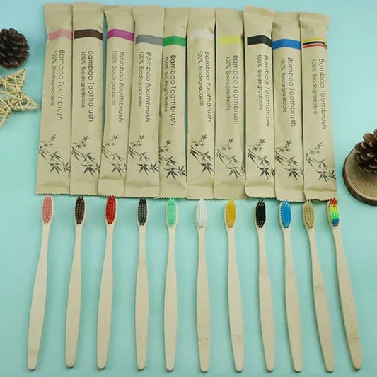10pcs Colorful Natural Bamboo Toothbrush Soft Bristle Charcoal Teeth Whitening Bamboo Toothbrushes