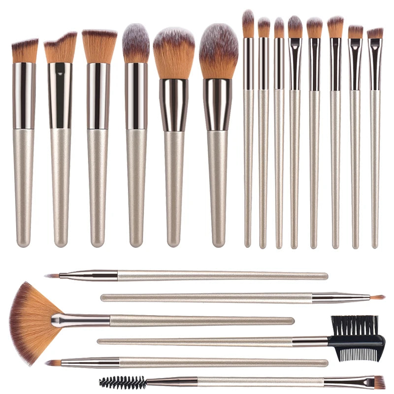 Professional Champagne Gold Makeup Brush Set - 14 Piece Premium Synthetic Hair Collection