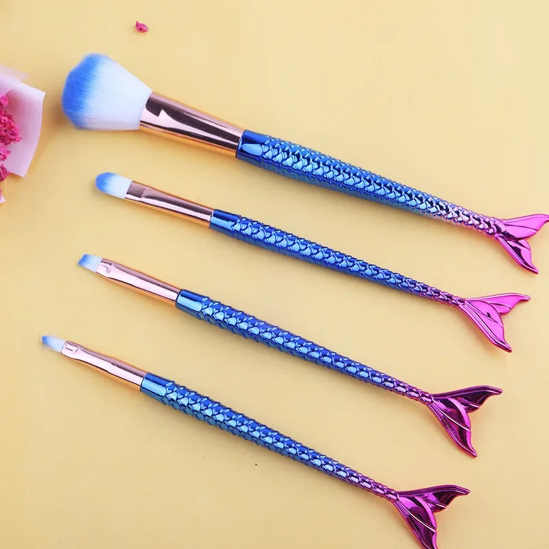 Mermaid Gradient Makeup Brush Set - 4 Piece Professional Cosmetic Kit
