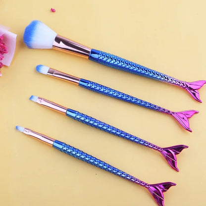 Mermaid Gradient Makeup Brush Set - 4 Piece Professional Cosmetic Kit
