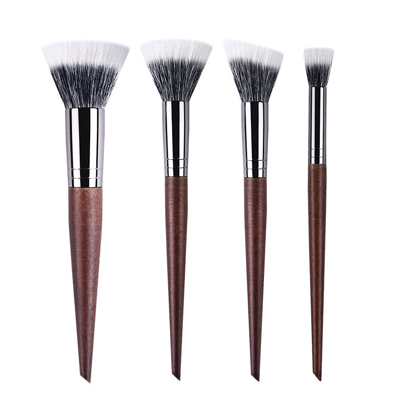 Natural Wood & Goat Hair Stippling Makeup Brush - Professional Powder & Contour Blending