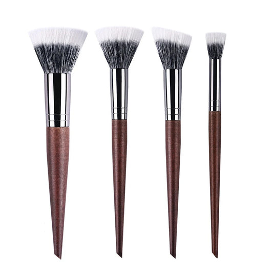 Natural Wood & Goat Hair Stippling Makeup Brush - Professional Powder & Contour Blending
