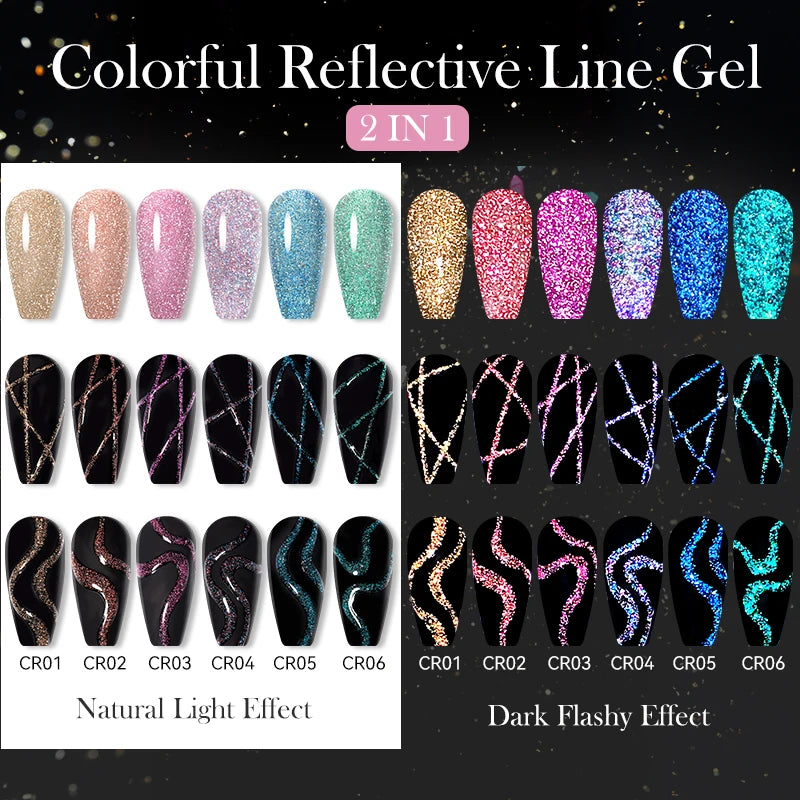 LILYCUTE 5ML Reflective Glitter Liner Gel Polish Nail Art Champagne Sparkling Lines