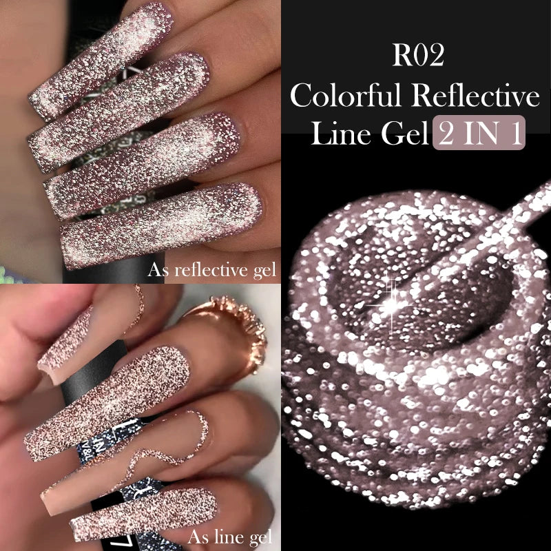 LILYCUTE 5ML Reflective Glitter Liner Gel Polish Nail Art Champagne Sparkling Lines