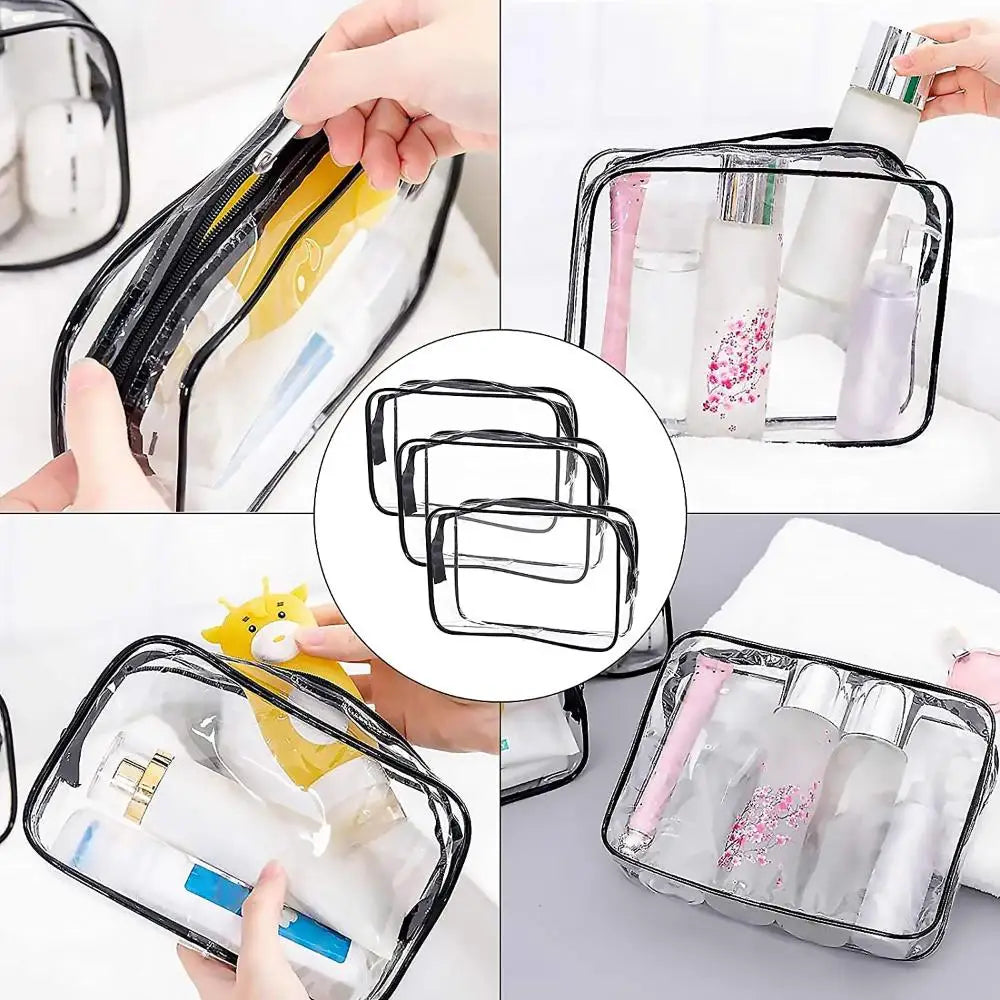Transparent Waterproof Cosmetic Pouch - TSA-Compliant Makeup Storage