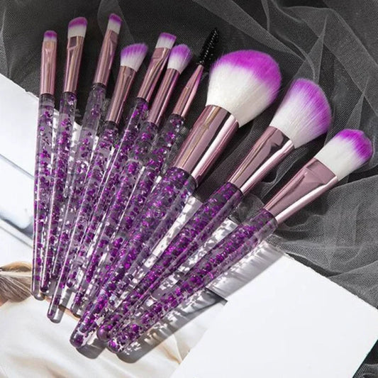 Professional 10-Piece Makeup Brush Set with Metal Handles - Premium Nylon Bristles
