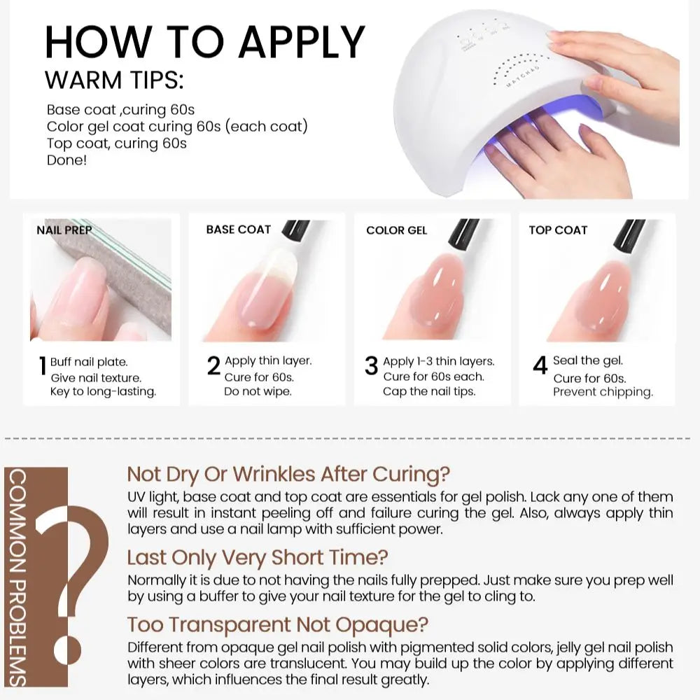 MAYCHAO Transparent Jelly Gel Nail Polish - 7.3ml Semi-Permanent Nude Collection