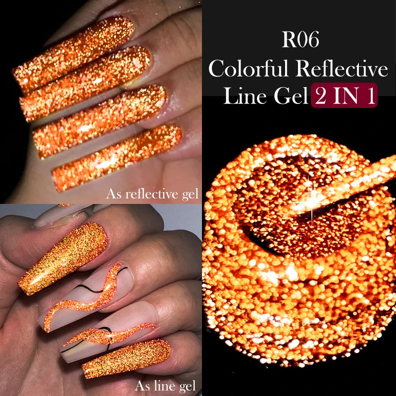LILYCUTE 5ML Reflective Glitter Liner Gel Polish Nail Art Champagne Sparkling Lines