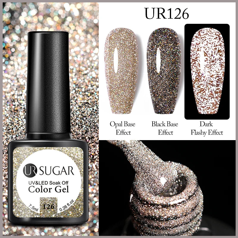 UR SUGAR Reflective Glitter Gel Polish - 7.5ml Pink Sequins Nail Art