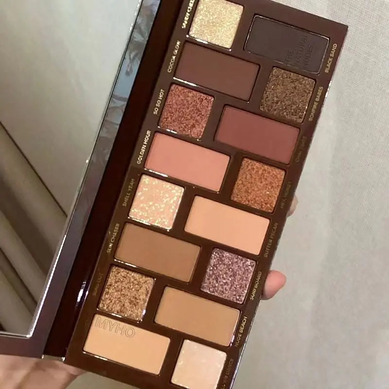 MYHO 16-Color Eyeshadow Palette - Matte & Shimmer Nude Brown Shades with Waterproof Formula