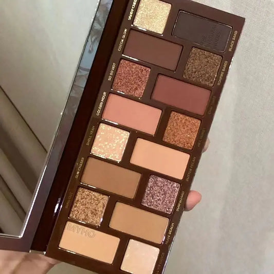 MYHO 16-Color Eyeshadow Palette - Matte & Shimmer Nude Brown Shades with Waterproof Formula