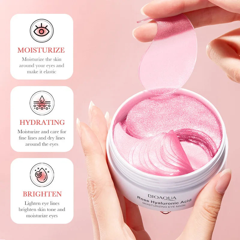 BIOAQUA Rose Hyaluronic Acid Eye Mask - 60 Patches for Hydration & Firming