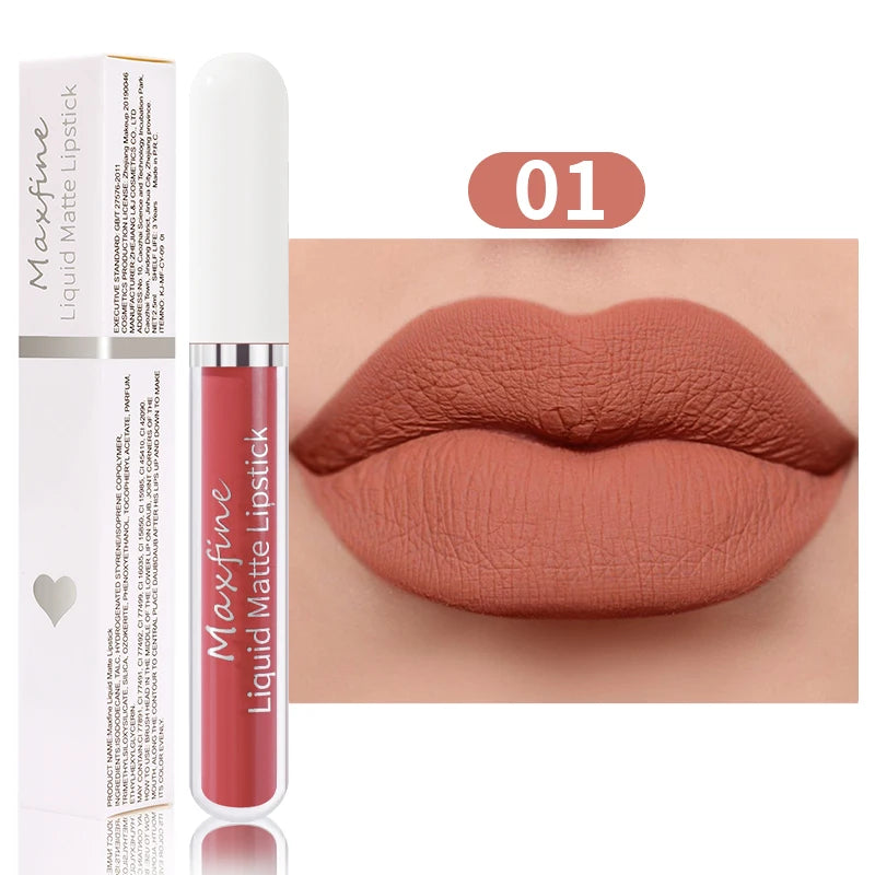 MAXFINE Matte Liquid Lipstick - Waterproof Long-Lasting Velvet Lip Glaze 2.5ml