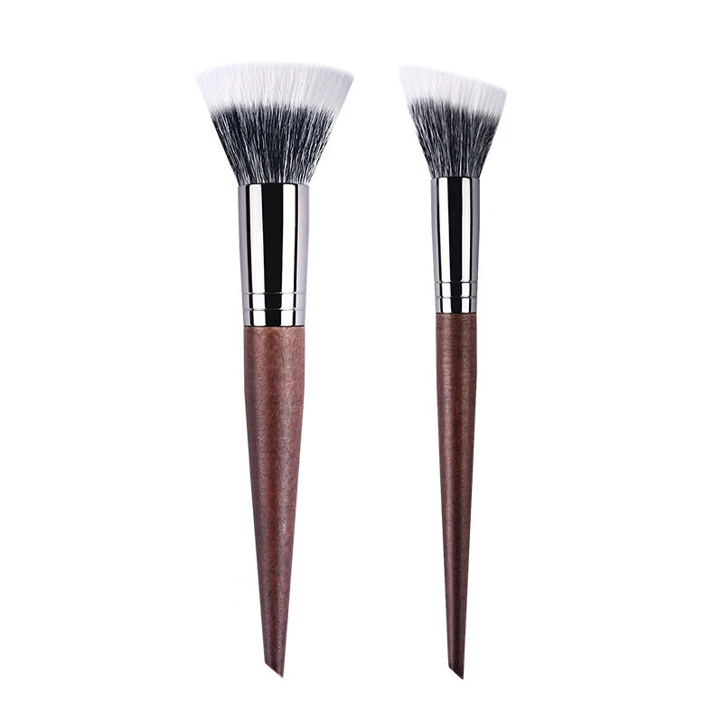 Natural Wood & Goat Hair Stippling Makeup Brush - Professional Powder & Contour Blending