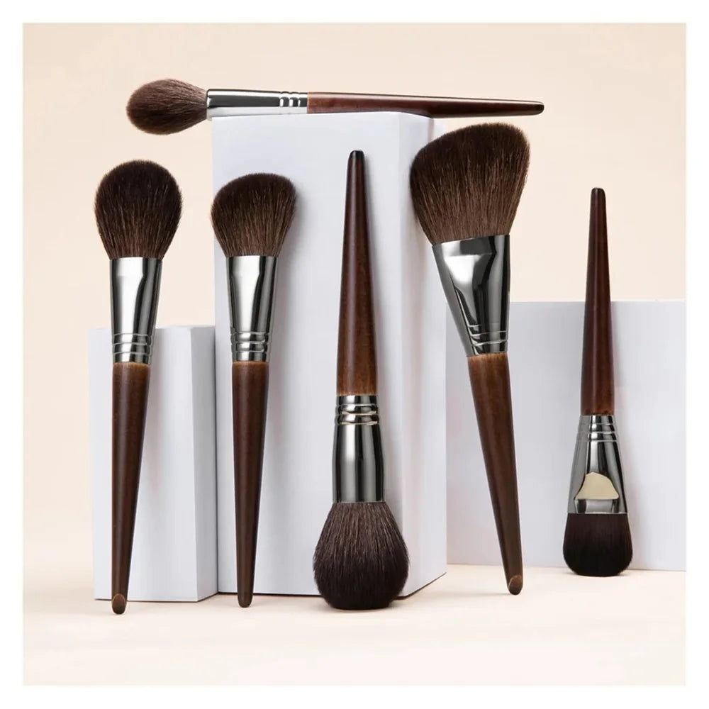 Professional 14-Piece Natural Goat Hair Makeup Brush Set with Premium Wooden Handles & Travel Case