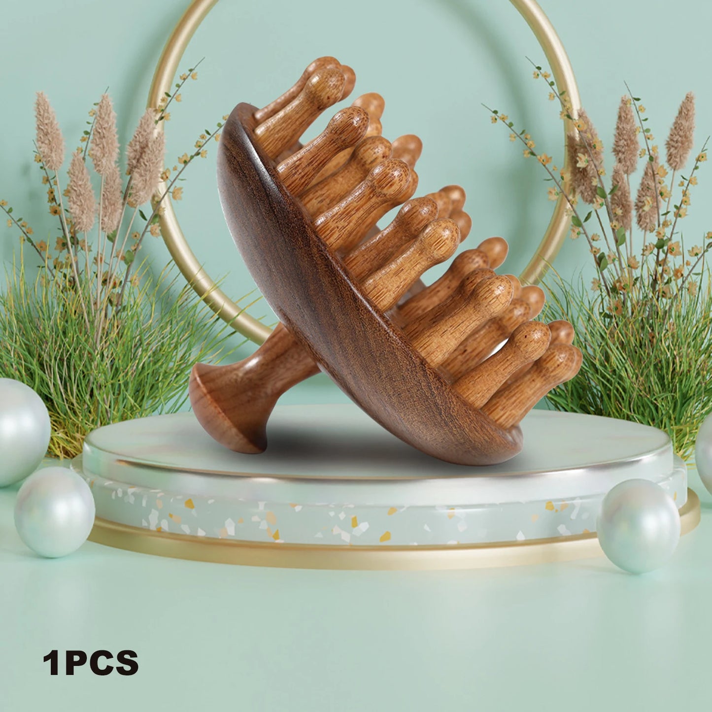 Sandalwood Massage Comb - Finger Ring Scalp Massager & Gua Sha Tool