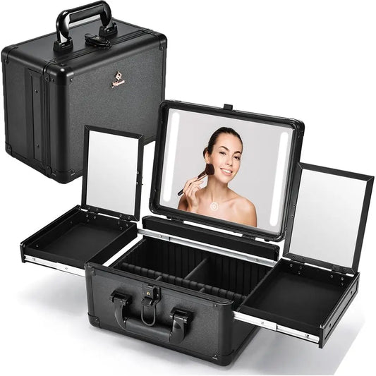 LED Lighted Makeup Train Case - 11.2 Inch Professional Cosmetic Organizer
