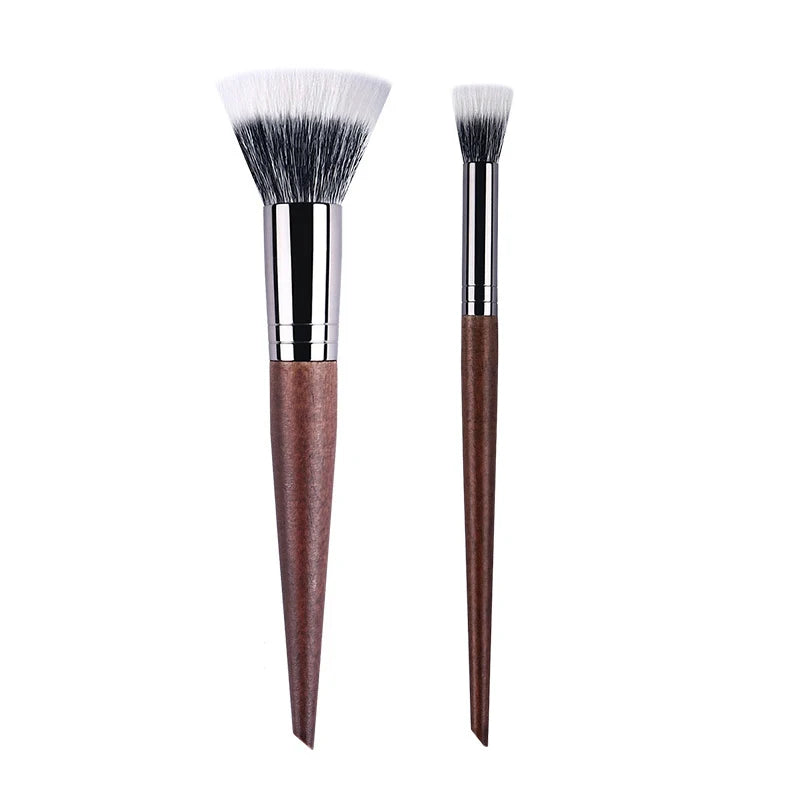 Natural Wood & Goat Hair Stippling Makeup Brush - Professional Powder & Contour Blending