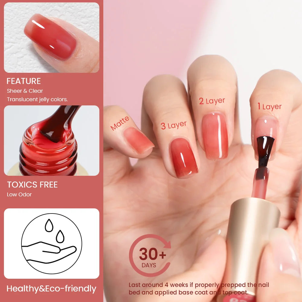 MAYCHAO Transparent Jelly Gel Nail Polish - 7.3ml Semi-Permanent Nude Collection