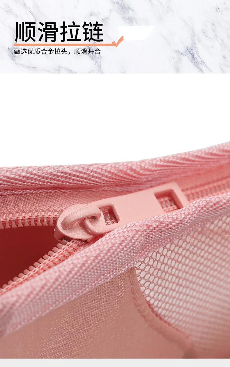 HOMEFISH Standing Cosmetic Bag - Clear Panel Makeup Organizer with Brush Holder