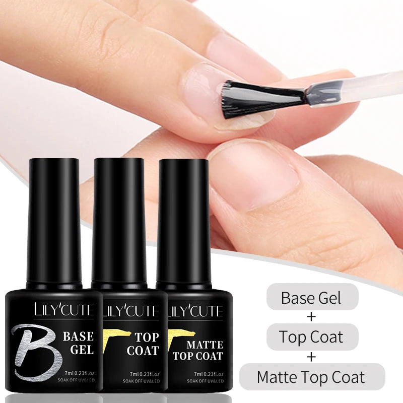 LILYCUTE UV Gel Nail Polish - Base & No-Wipe Top Coat Set (7ml)