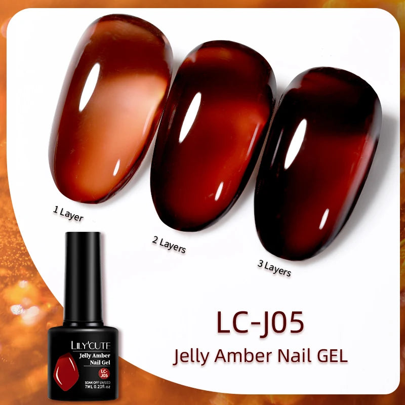 LILYCUTE 7ML Jelly Amber Gel Nail Polish Nail Art Dark Bloom Leopard