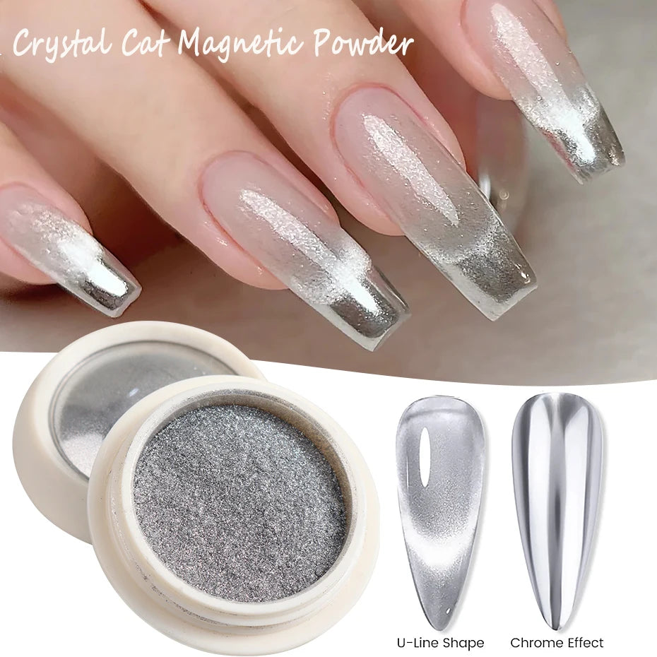 Aurora Cat Eye Magnetic Nail Powder - Chrome Pigment & Chameleon Effect Glitter