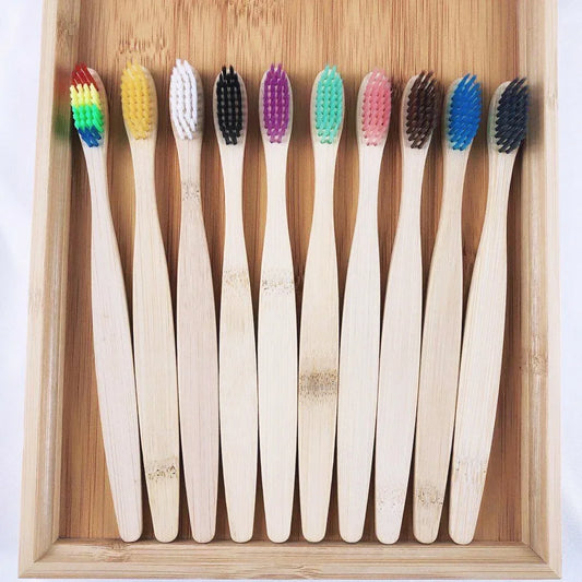 10pcs Colorful Natural Bamboo Toothbrush Soft Bristle Charcoal Teeth Whitening Bamboo Toothbrushes