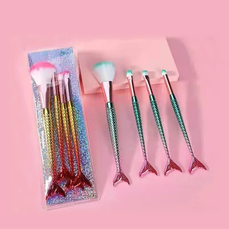 Mermaid Gradient Makeup Brush Set - 4 Piece Professional Cosmetic Kit