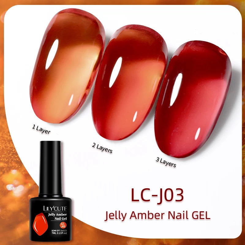 LILYCUTE 7ML Jelly Amber Gel Nail Polish Nail Art Dark Bloom Leopard