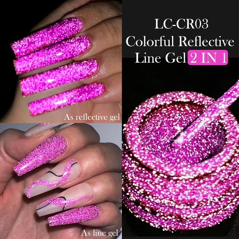 LILYCUTE 5ML Reflective Glitter Liner Gel Polish Nail Art Champagne Sparkling Lines