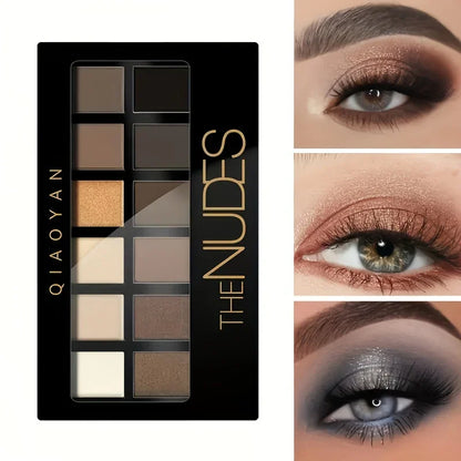 Curated Radiance Professional 12-Color Eyeshadow Palette - Natural Shimmer & Matte Nudes Collection