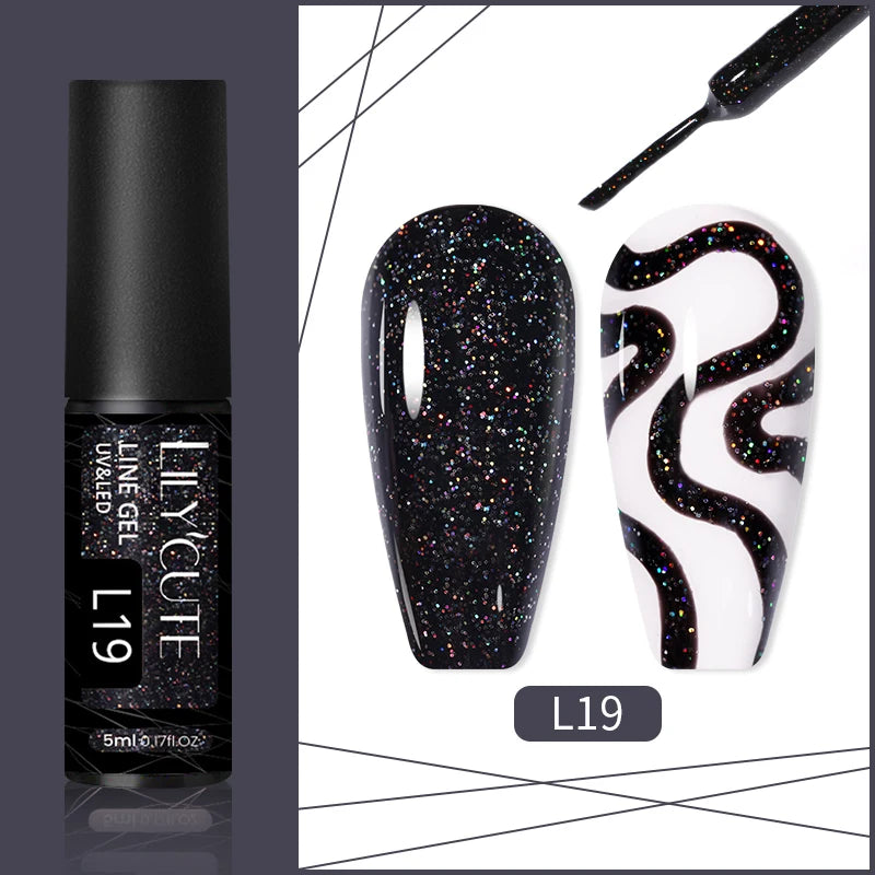 LILYCUTE 5ML Reflective Glitter Liner Gel Polish Nail Art Champagne Sparkling Lines