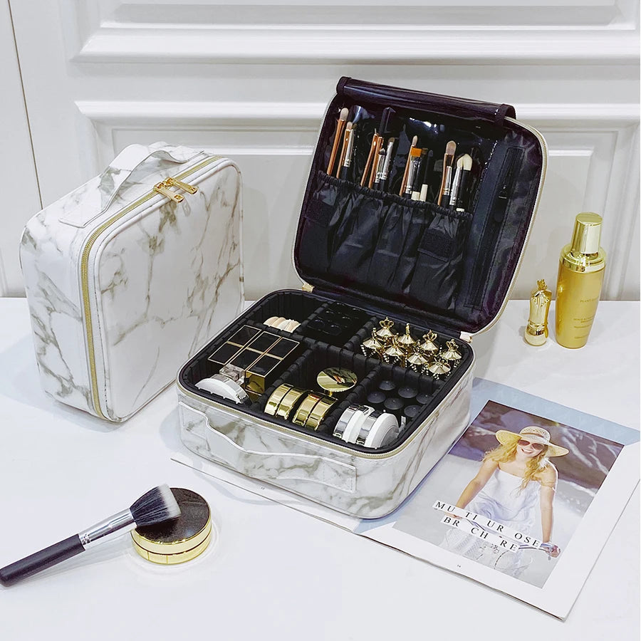 Marble Waterproof PU Cosmetic Bag - Professional Desktop & Travel Organizer