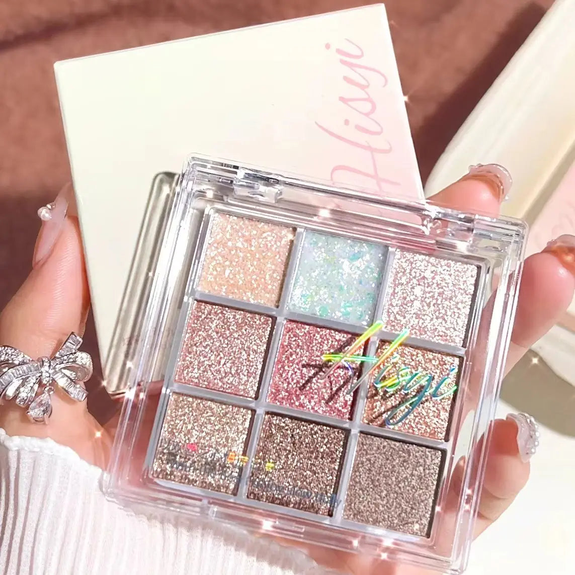 Pearlescent Glitter Eyeshadow Palette - Long-Lasting Shimmer & Highlighter