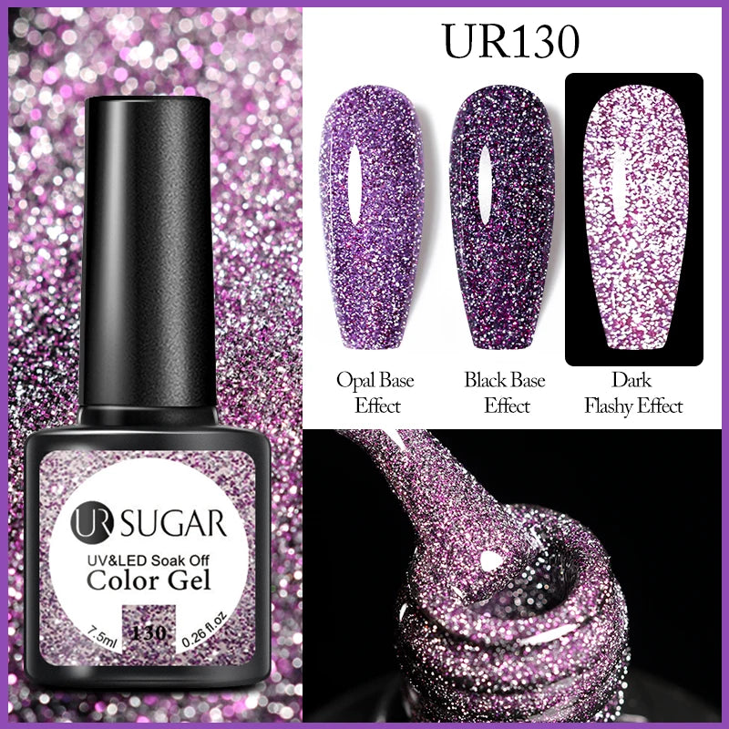 UR SUGAR Reflective Glitter Gel Polish - 7.5ml Pink Sequins Nail Art
