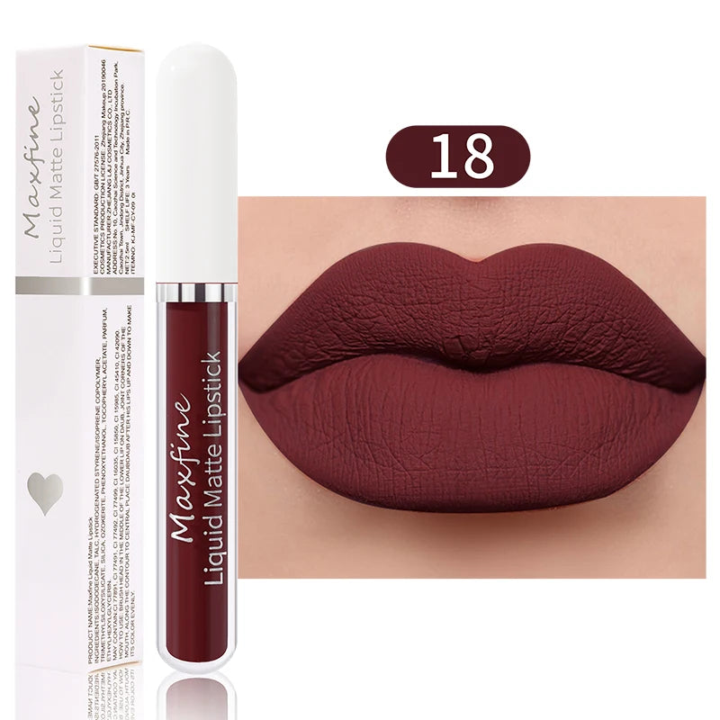 MAXFINE Matte Liquid Lipstick - Waterproof Long-Lasting Velvet Lip Glaze 2.5ml