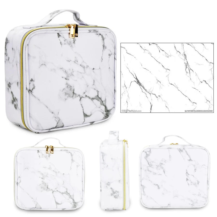 Marble Waterproof PU Cosmetic Bag - Professional Desktop & Travel Organizer