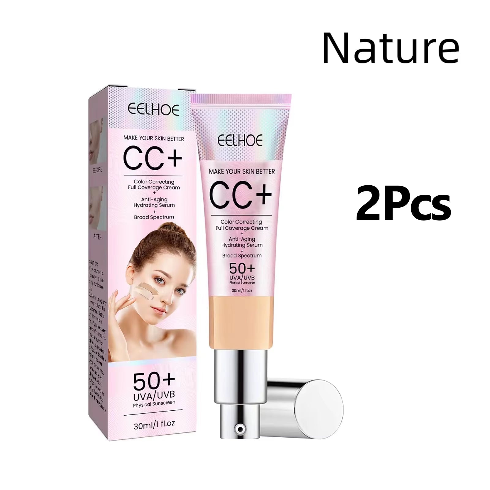 1/2/3Pcs CC Cream Foundation Waterproof Brighten Moisturizing Foundation Concealer Oil-Control Sunscreen Spf 50 Makeup Product