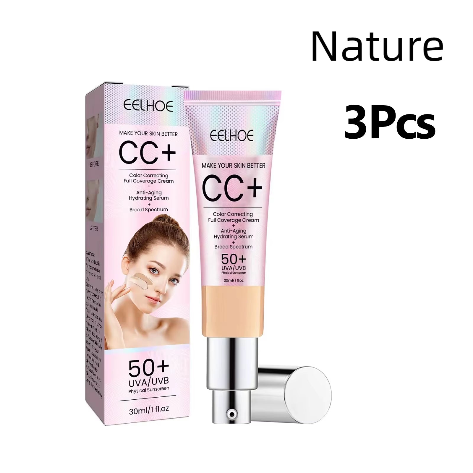 1/2/3Pcs CC Cream Foundation Waterproof Brighten Moisturizing Foundation Concealer Oil-Control Sunscreen Spf 50 Makeup Product