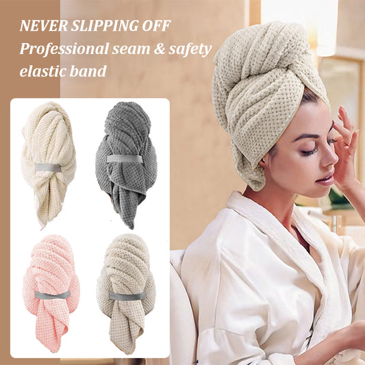 Ultra-Absorbent Premium Coral Velvet Microfiber Hair Towel Wrap with Secure Elastic Band