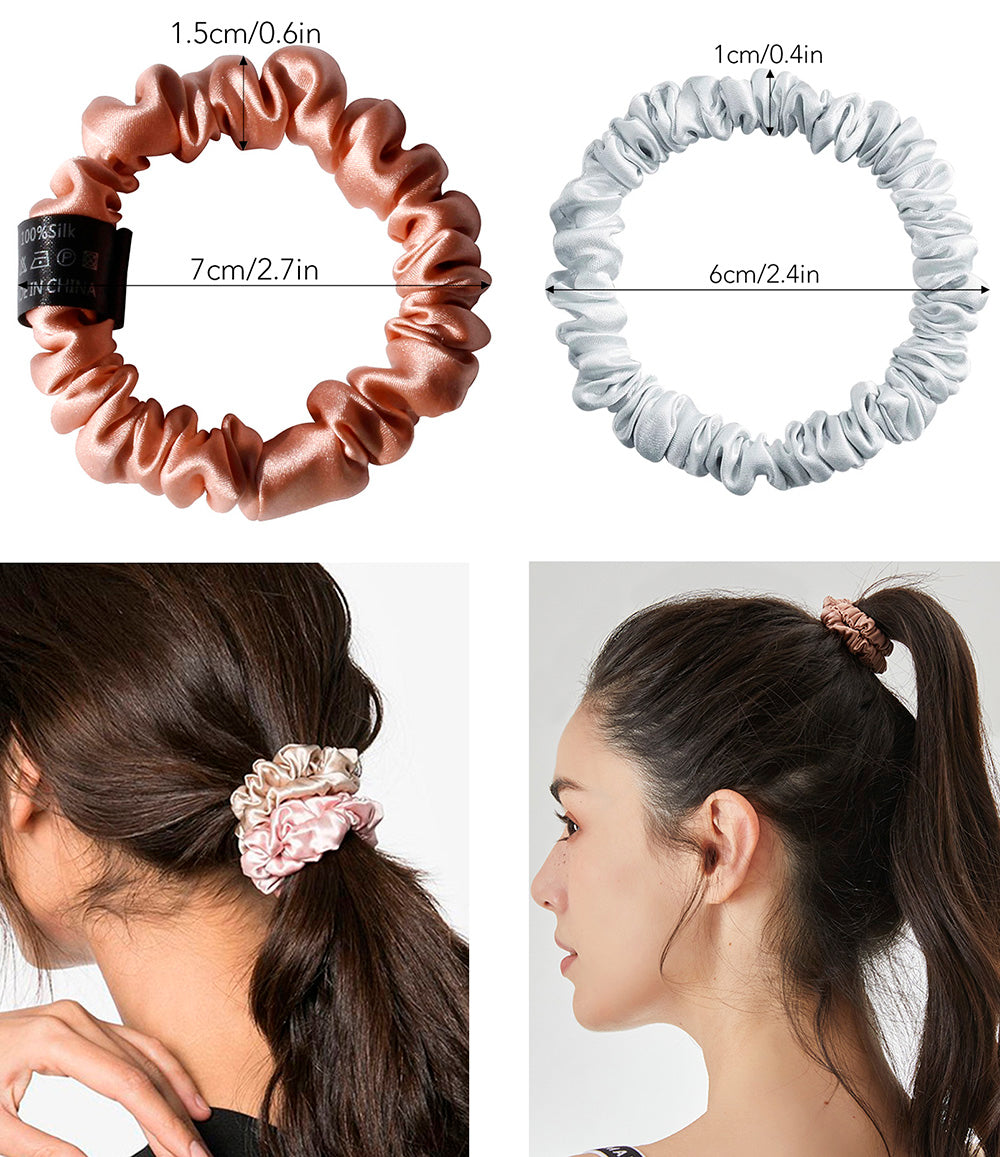 Premium 100% Pure Mulberry Silk Anti-Breakage Traceless Hair Scrunchie Tie for Women